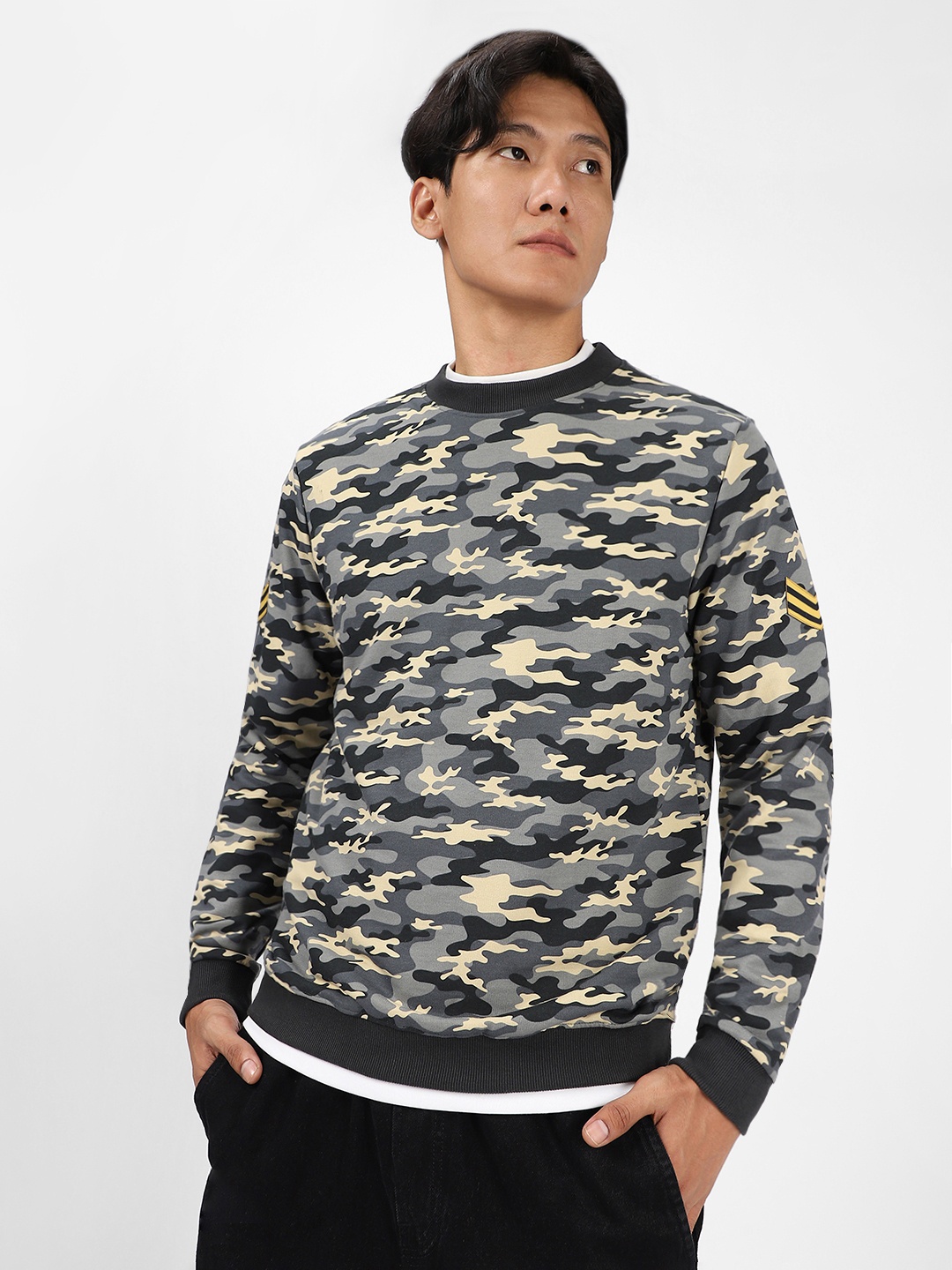 

Urbano Fashion Cotton Camouflage Printed Round Neck Sweatshirt, Grey