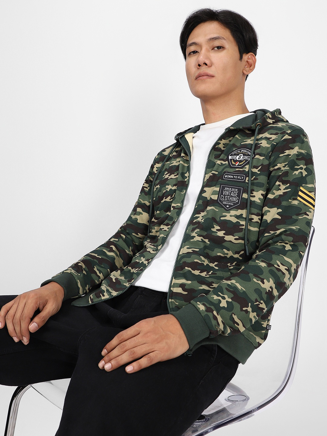 

Urbano Fashion Cotton Camouflage Printed Hooded Neck Sweatshirt, Green