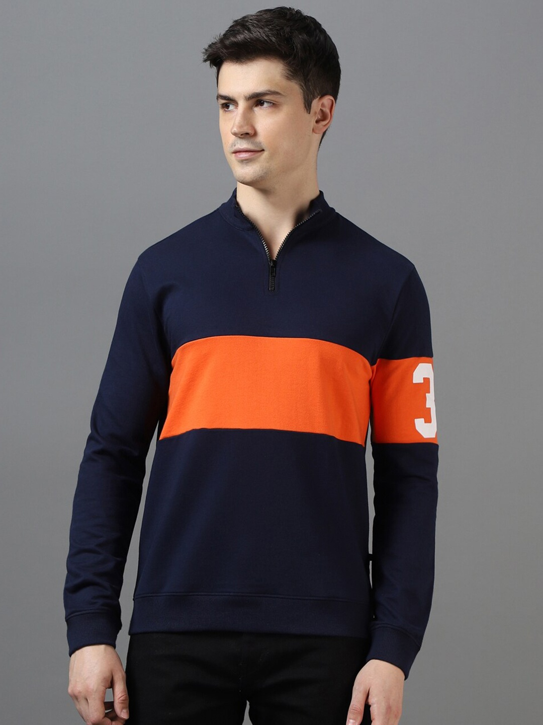 

Urbano Fashion Men Striped & Numeric Print Sweatshirt, Navy blue