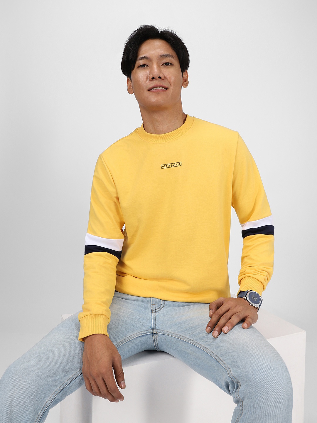 

Urbano Fashion Cotton Colourblock Round Neck Sweatshirt, Yellow