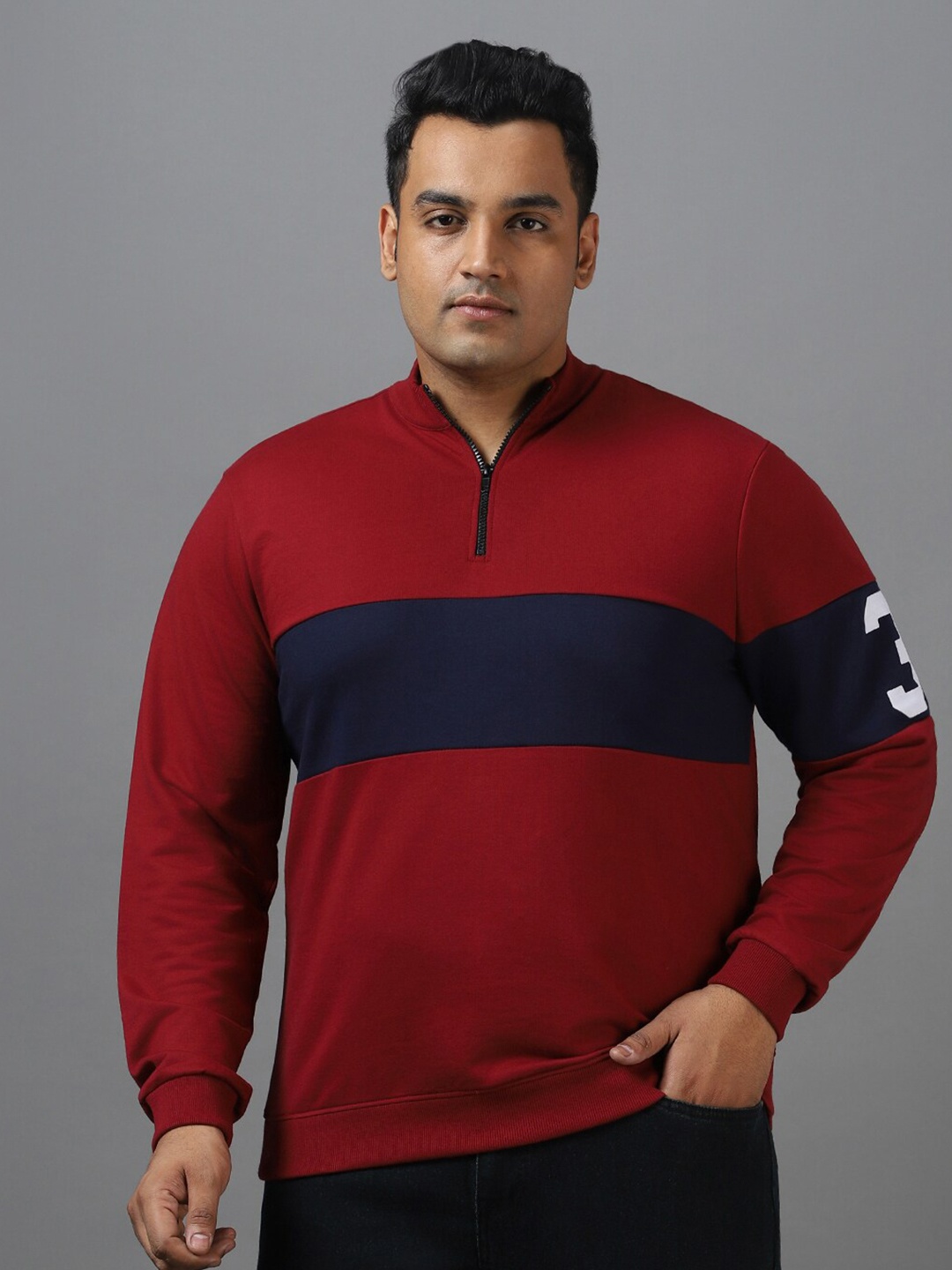 

Urbano Plus Men Striped & Numeric Print Sweatshirt, Maroon