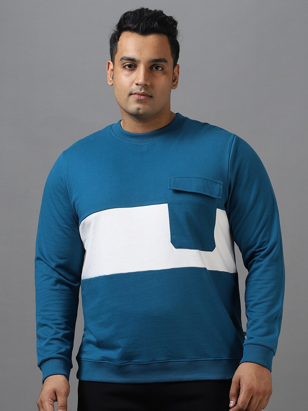 

Urbano Plus Plus Size Colourblocked Cotton Round Neck Sweatshirt, Teal