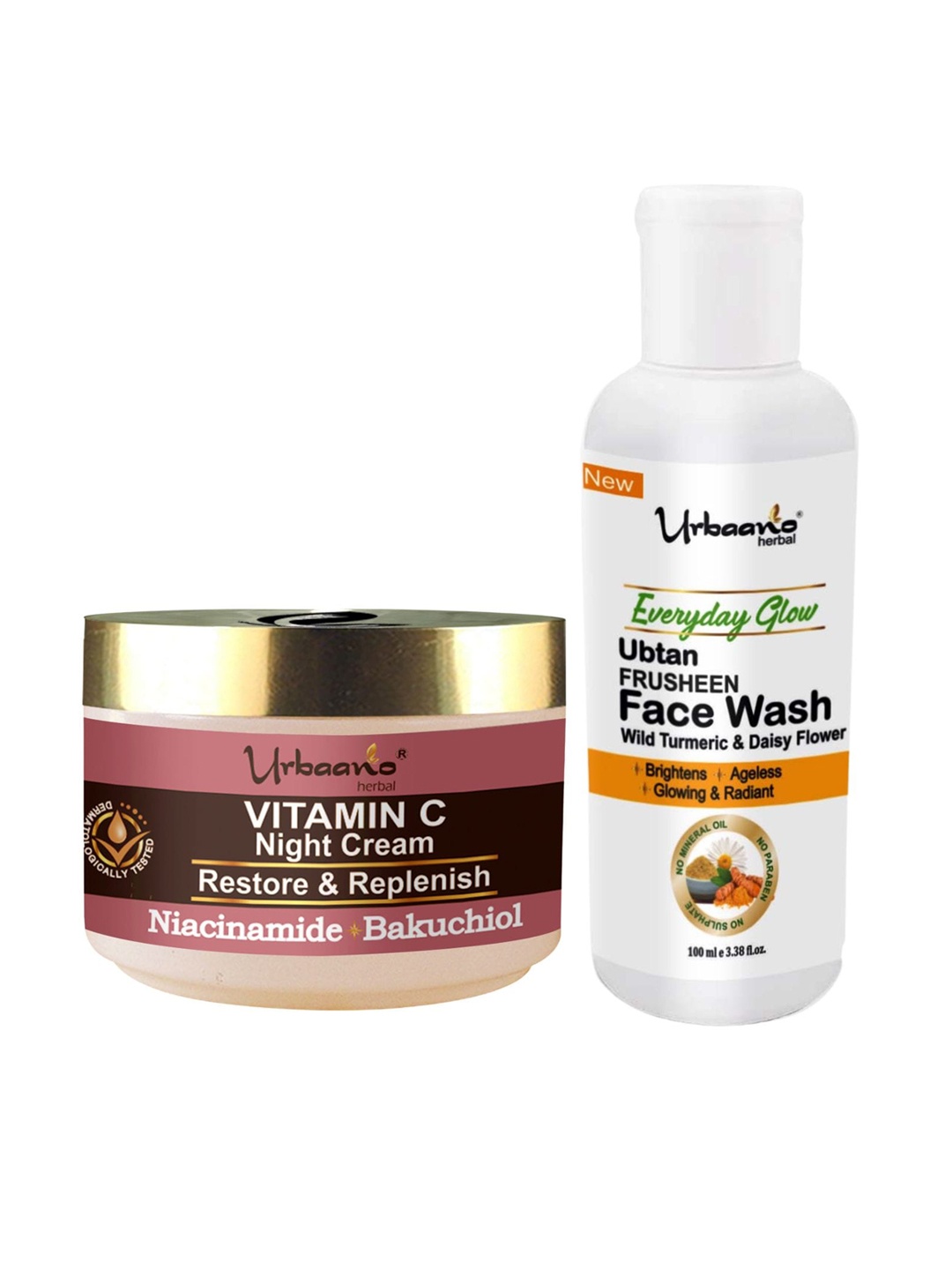

Urbaano Herbal Set Of 2 Radiant Glow Vitamin C Night Cream & Ubtan Face wash, White