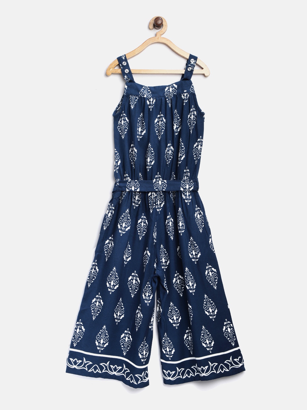 

Peppermint Girls Navy & White Printed Basic Jumpsuit, Navy blue