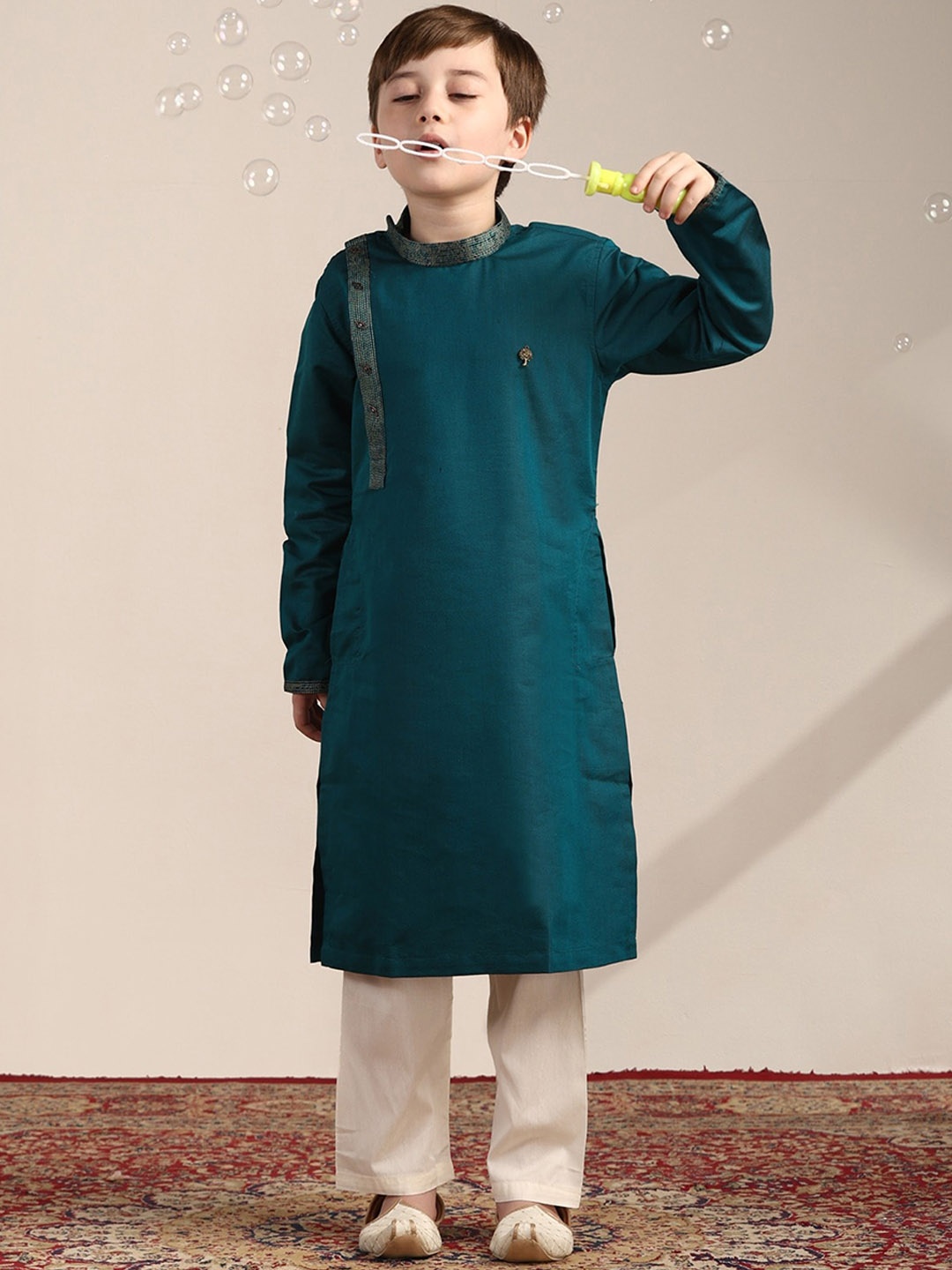 

Manyavar Boys Angrakha Kurta with Pyjama, Blue