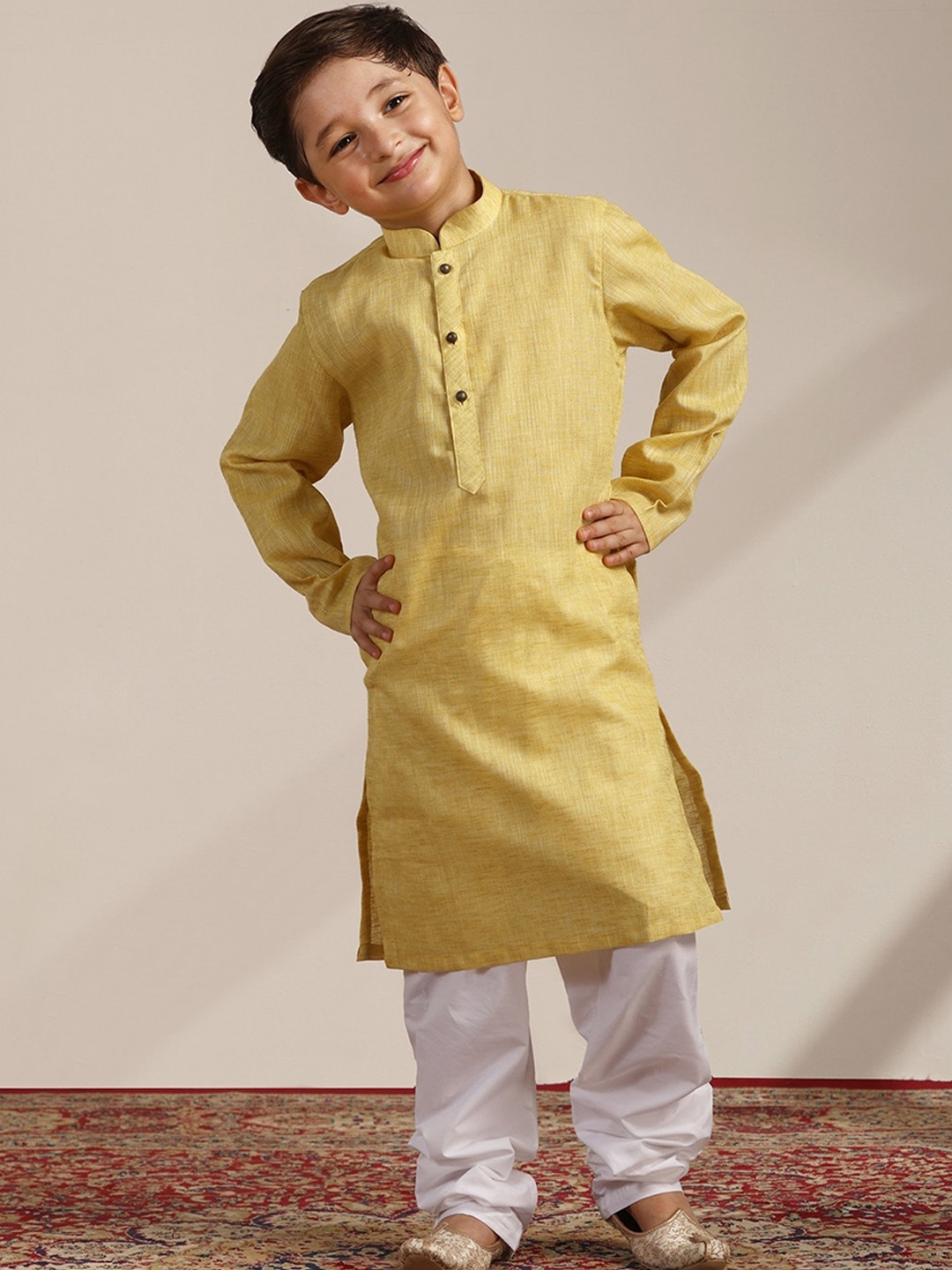 

Manyavar Boys Regular Kurta With Pyjamas, Yellow