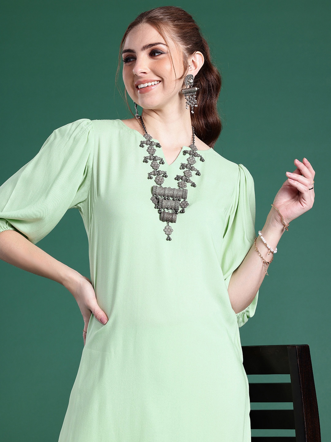 

Sangria Women Regular Kurta with Trousers, Sea green