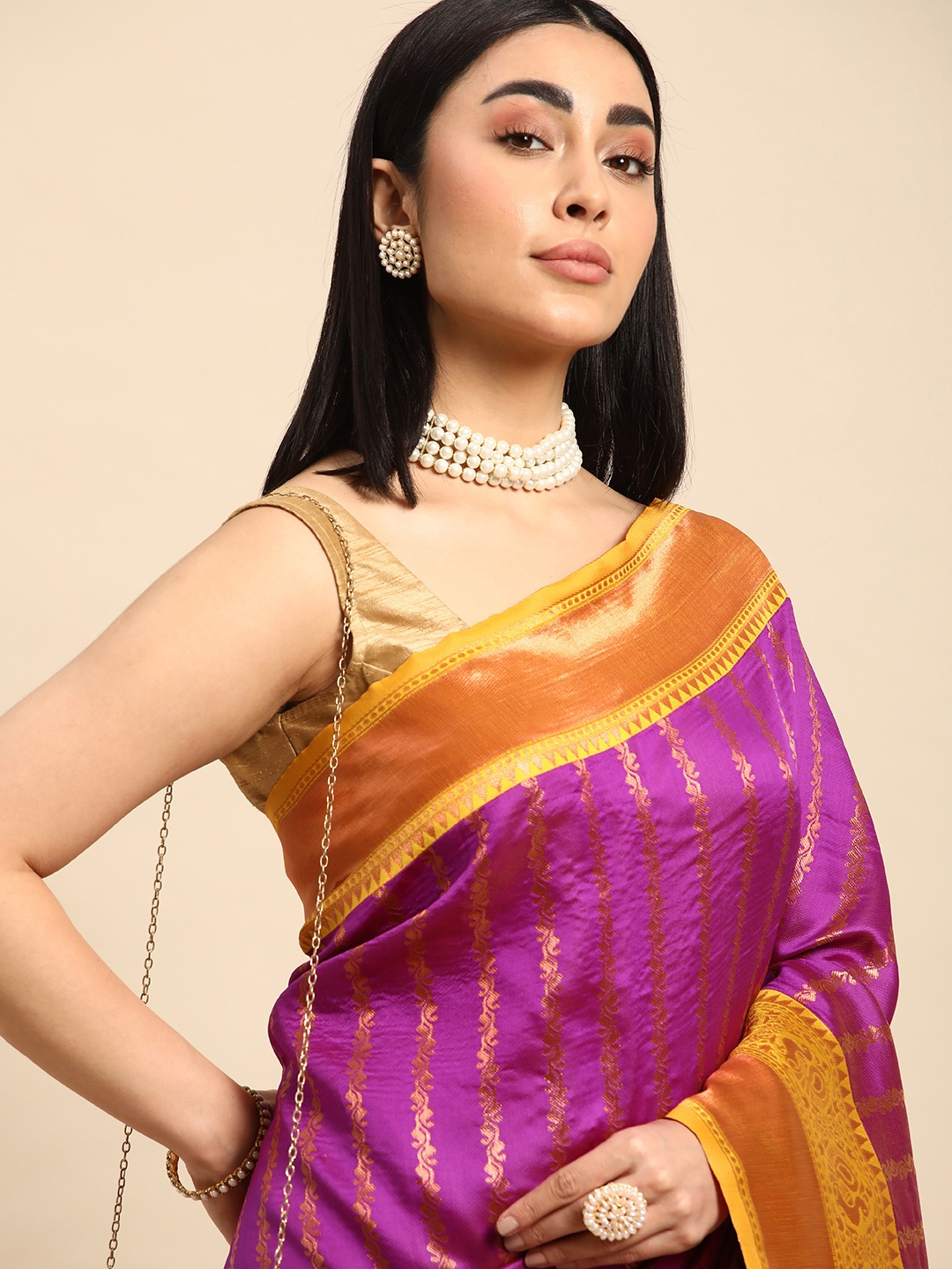 

Kalyan Silks Woven Design Kasavu Saree, Purple