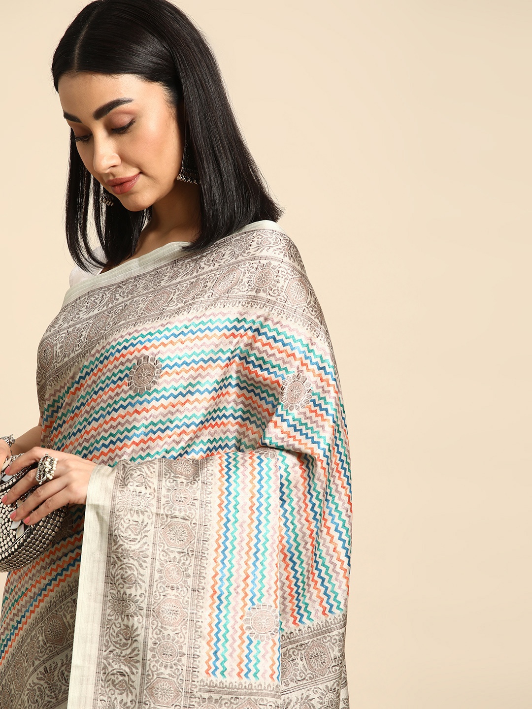 

Kalyan Silks Ethnic Motifs Zari Pure Silk Tussar Saree, Multi