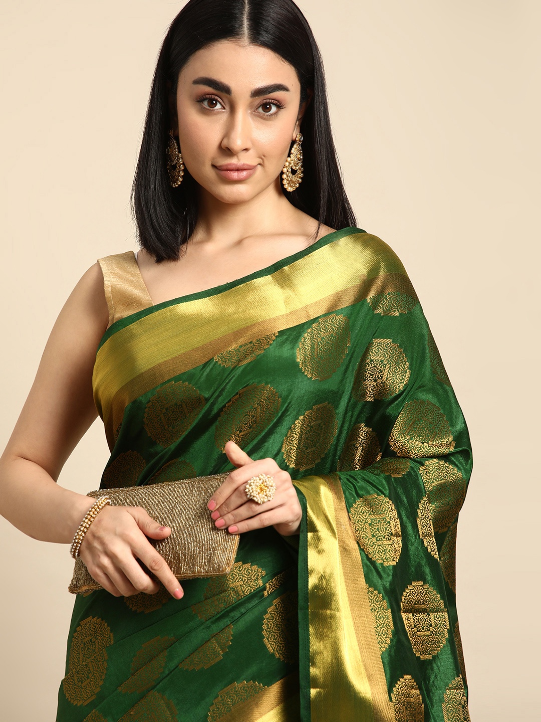 

Kalyan Silks Ethnic Motifs Zari Pure Silk Tussar Saree, Green