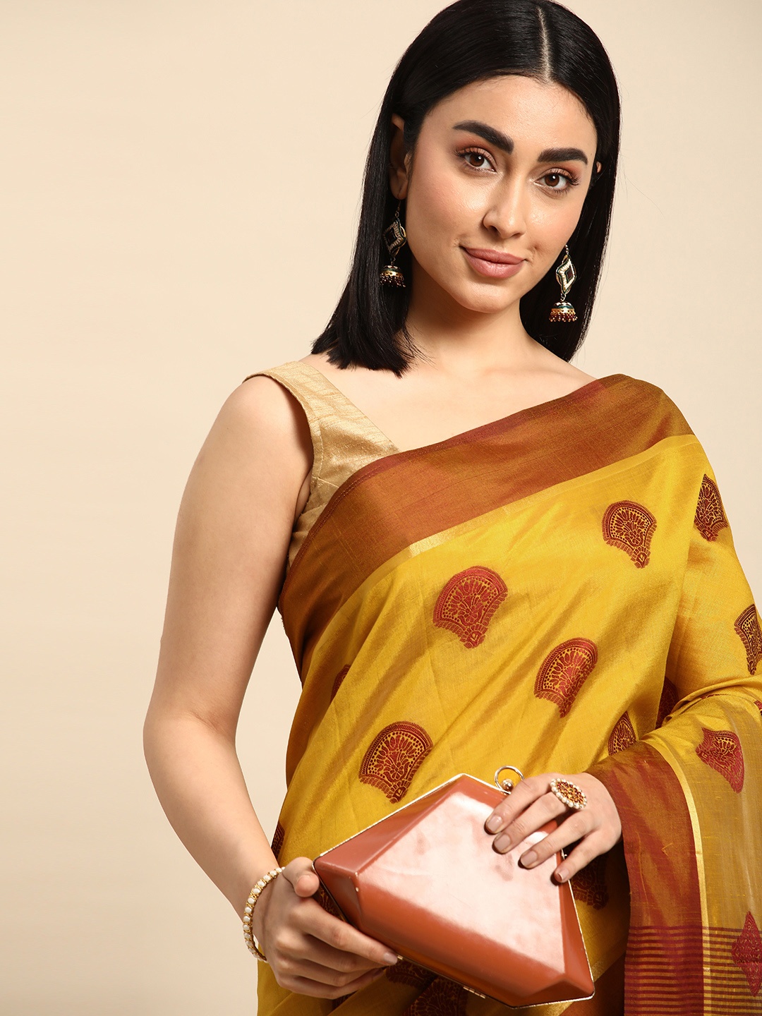 

Kalyan Silks Ethnic Motifs Woven Design Pure Silk Tussar Saree, Yellow