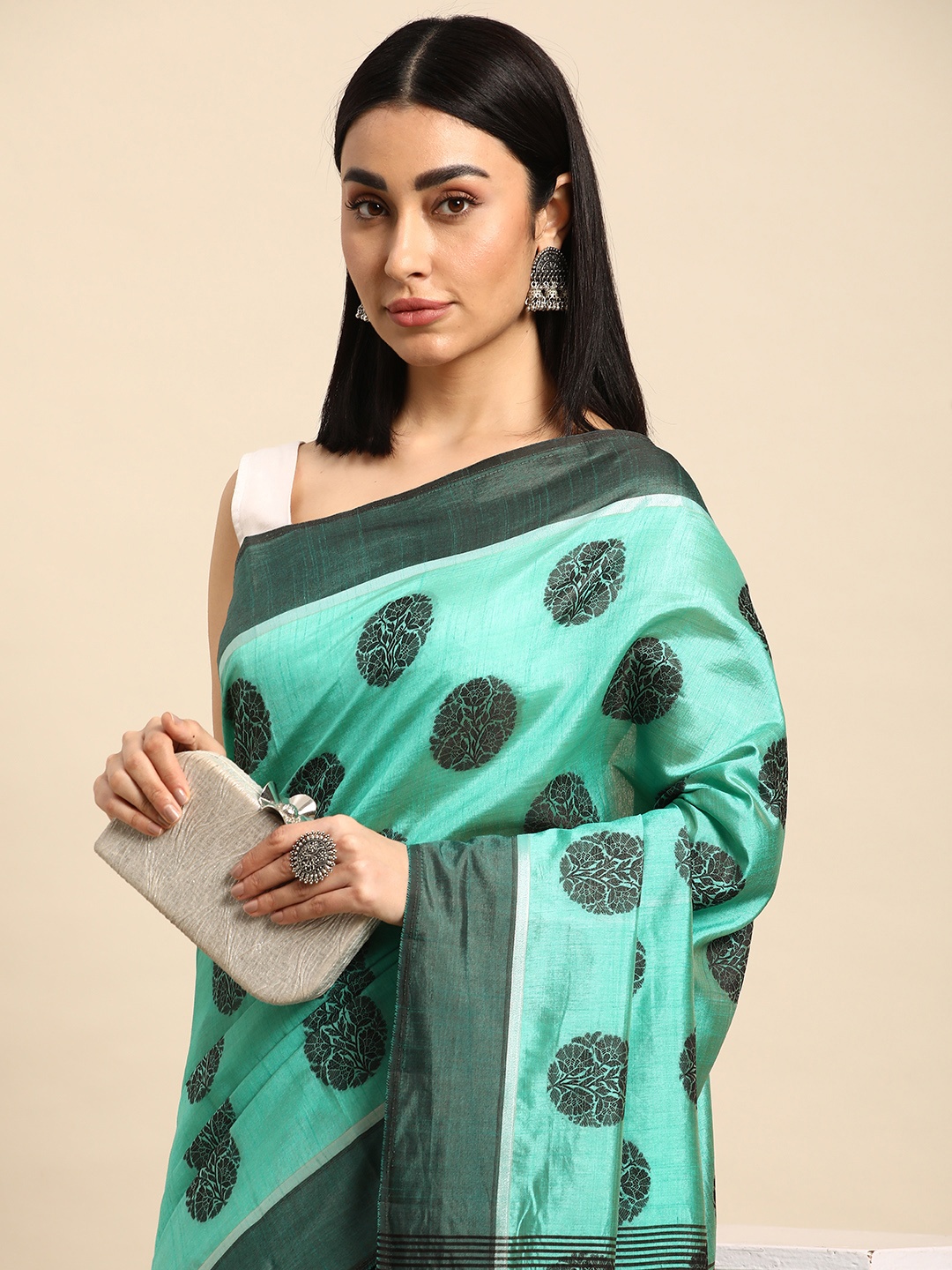 

Kalyan Silks Floral Woven Design Pure Silk Tussar Saree, Green