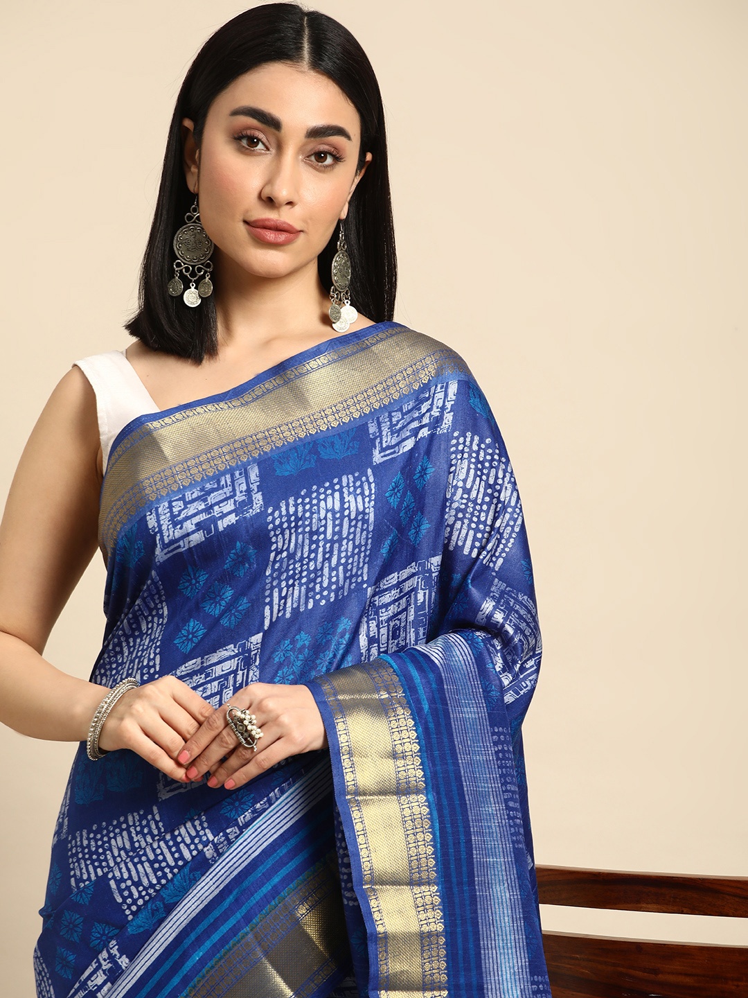 

Kalyan Silks Zari Pure Silk Tussar Saree, Blue