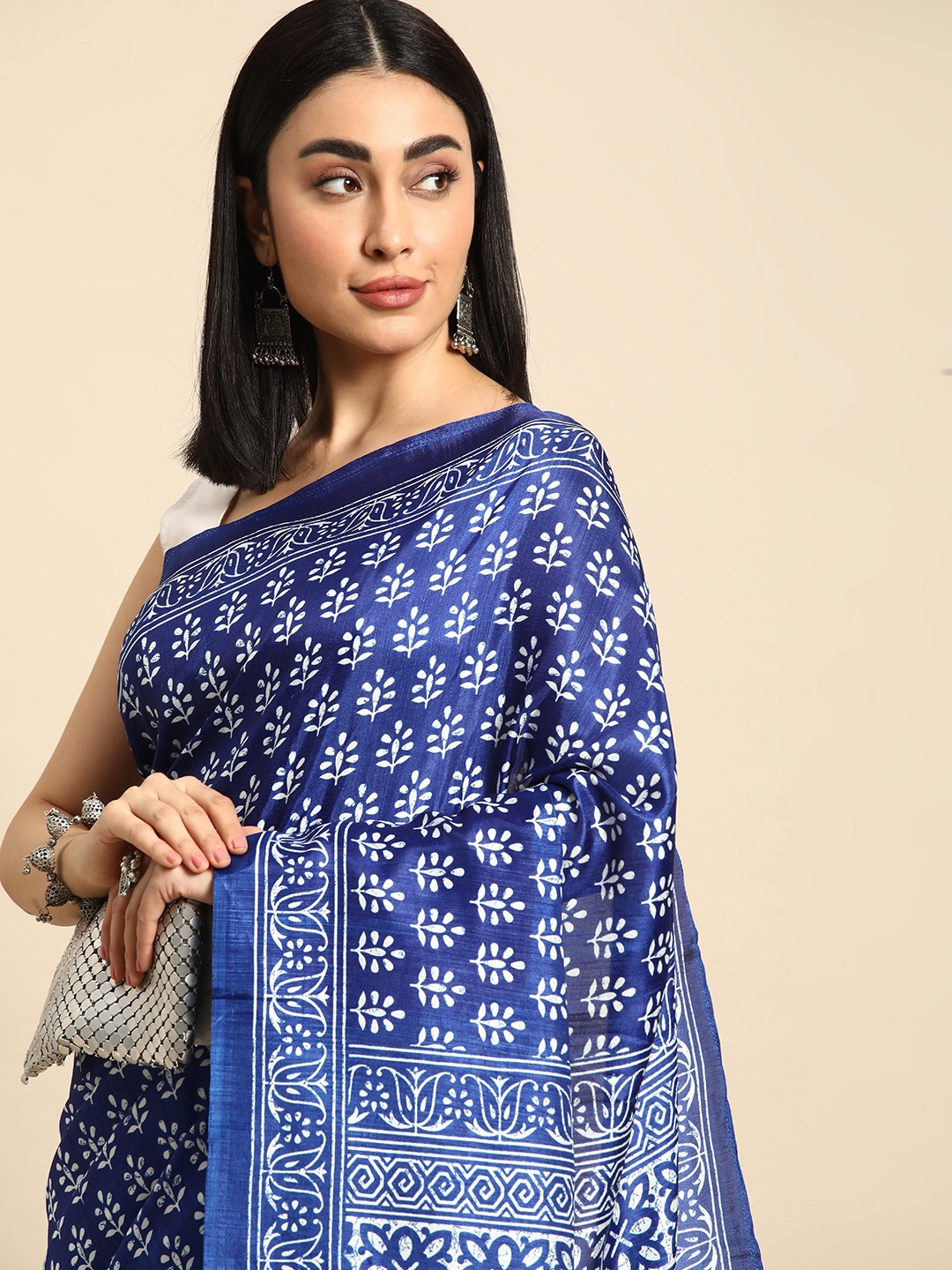 

Kalyan Silks Floral Chanderi Saree, Blue