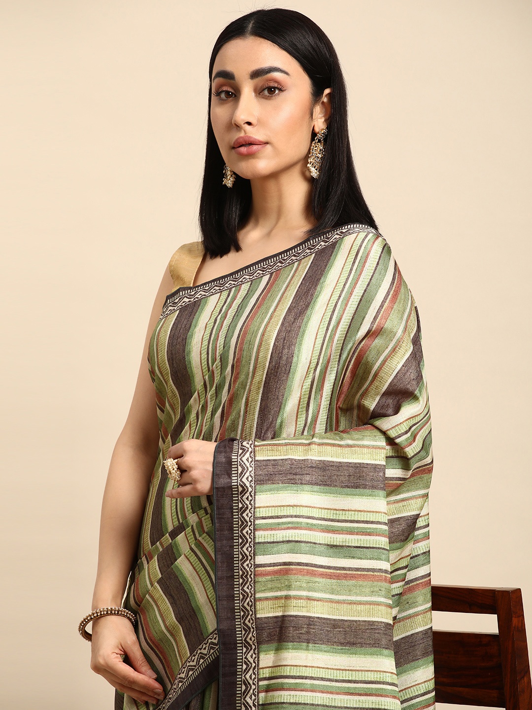 

Kalyan Silks Striped Poly Chiffon Bagh Saree, Multi