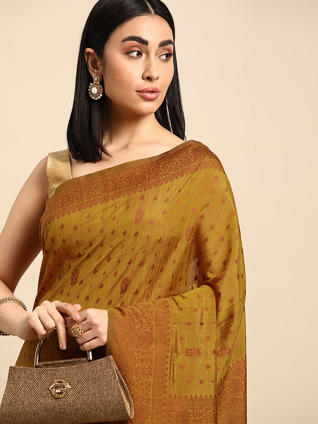 

Kalyan Silks Floral Pure Silk Tussar Saree, Mustard