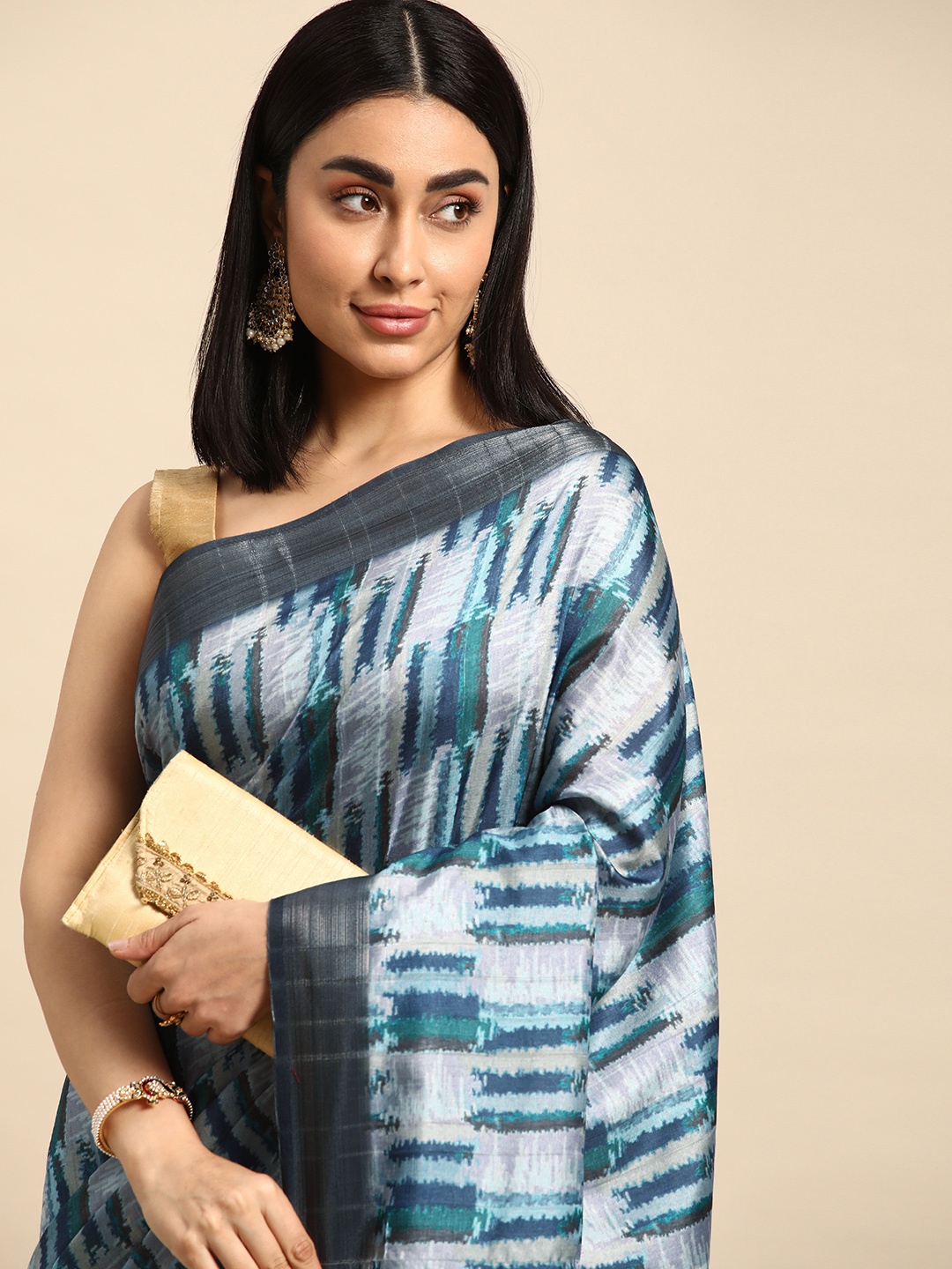 

Kalyan Silks Pure Silk Tussar Saree, Blue