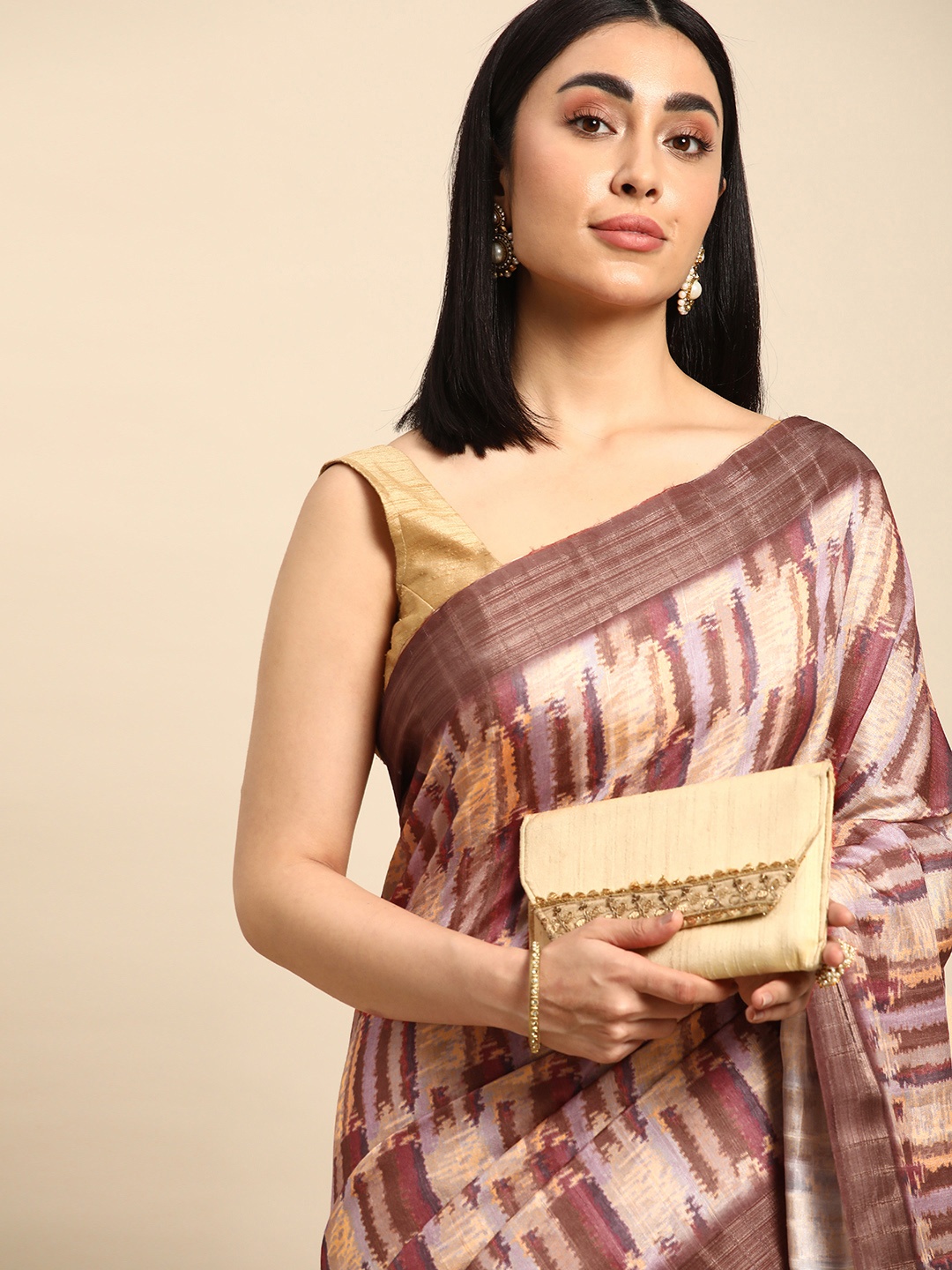 

Kalyan Silks Zari Pure Silk Tussar Saree, Beige