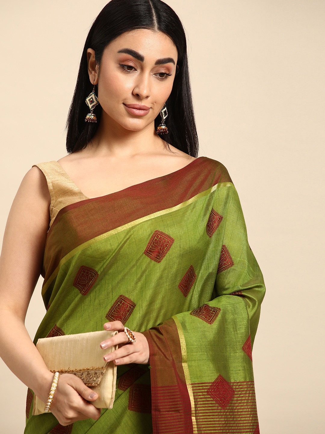 

Kalyan Silks Floral Woven Design Semi Tussar Silk Saree, Green