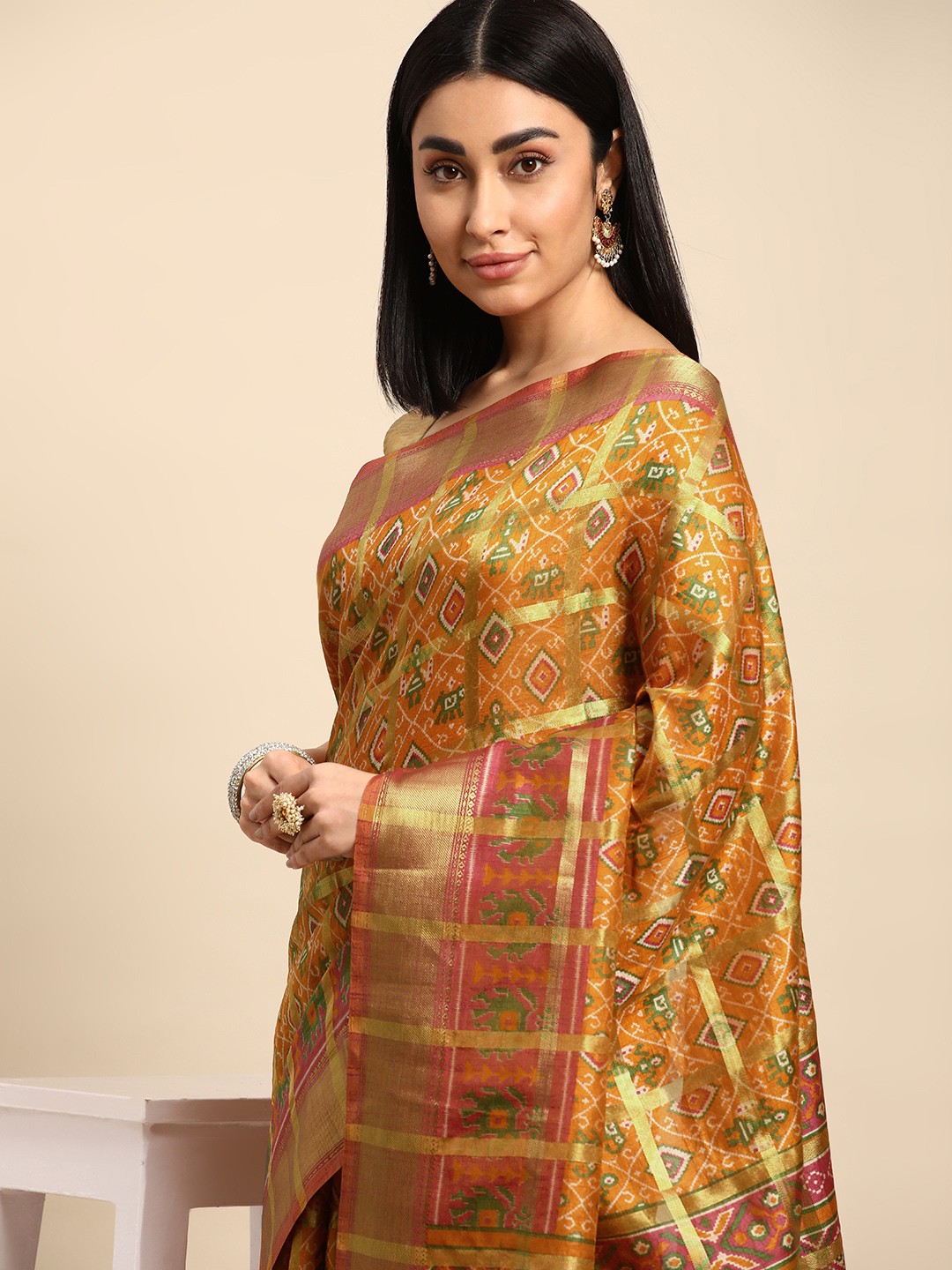 

Kalyan Silks Ethnic Motifs Zari Pure Silk Tussar Saree, Mustard