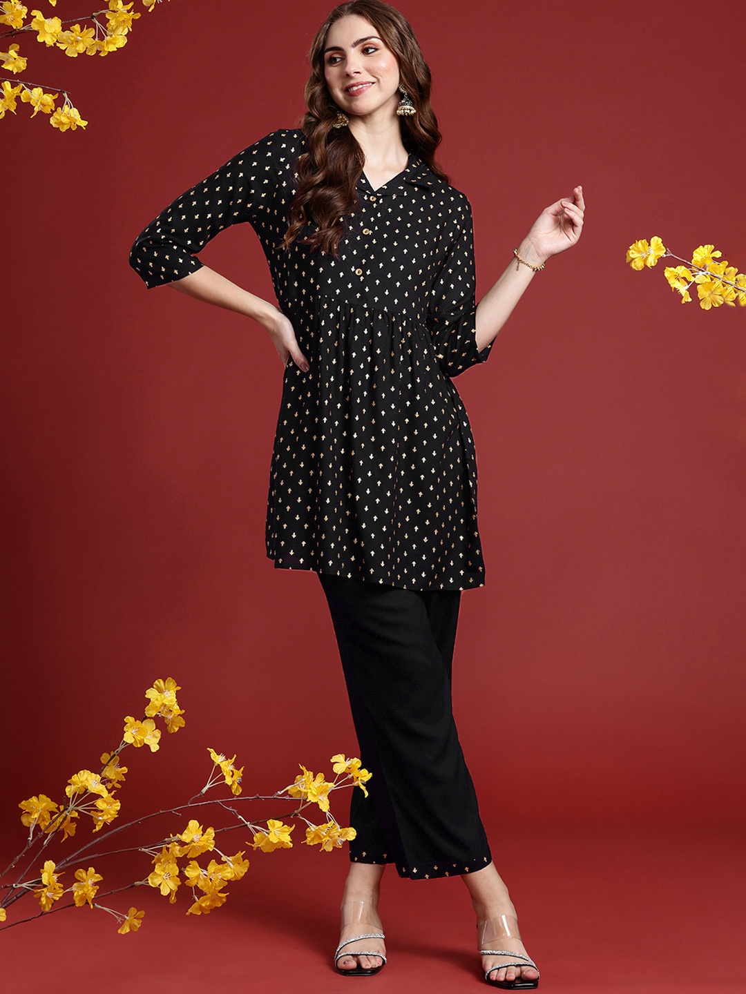 

Anouk Black Ethnic Motifs Printed Regular Kurti with Palazzos