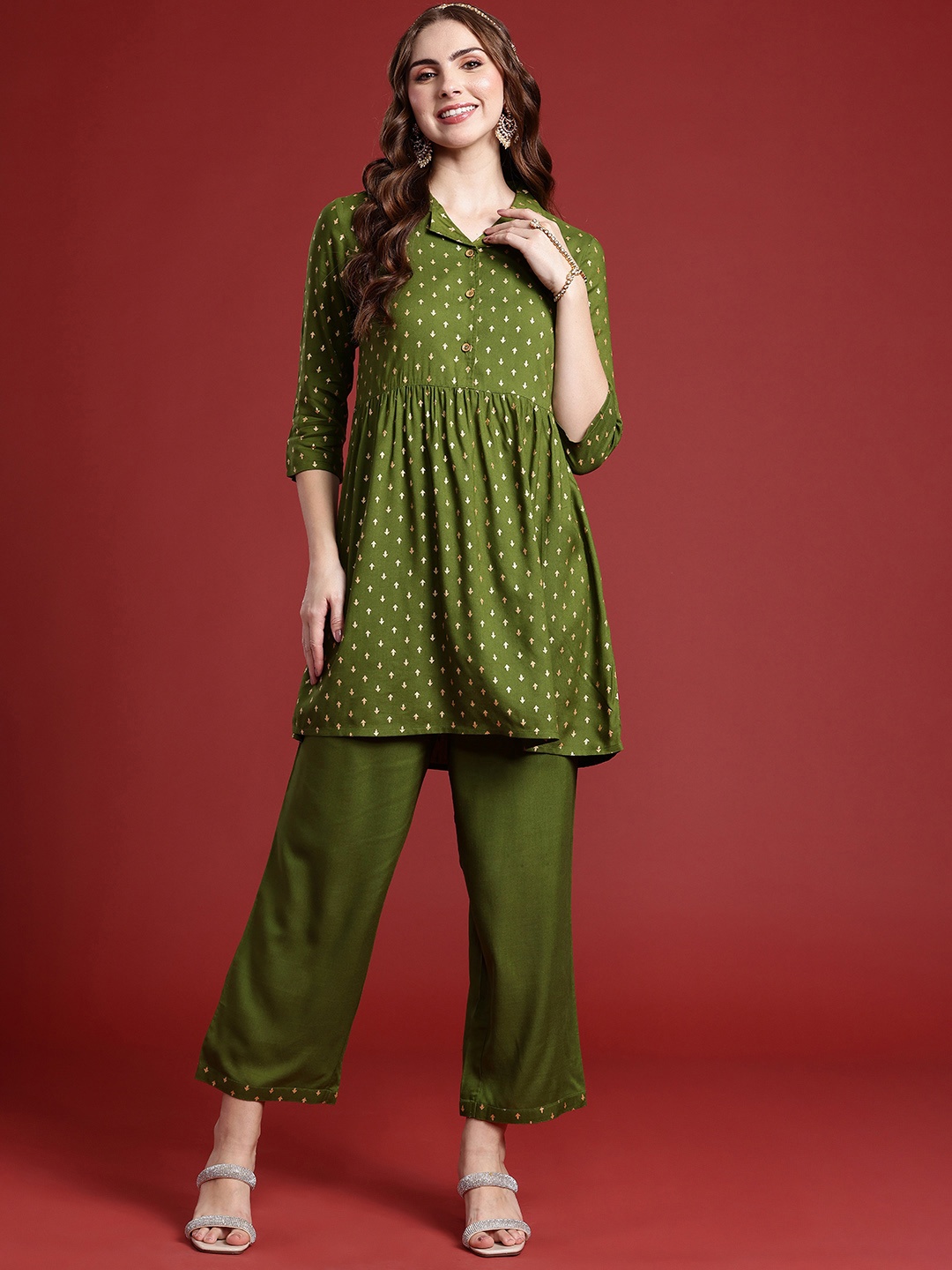 

Anouk Women Ethnic Motifs Printed Regular Kurti with Palazzos, Green