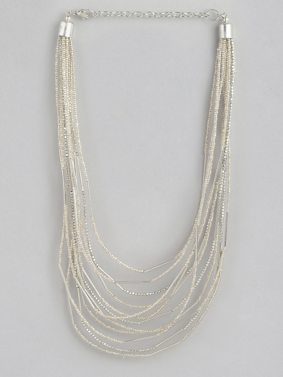 

RICHEERA Silver-Plated Beaded Multi-Layered Statement Necklace