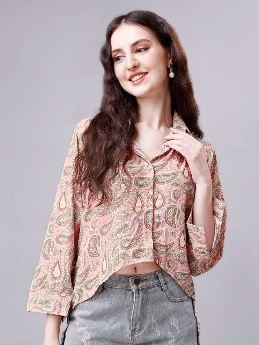 

HOUSE OF MIRA Standard Tailored Fit Ethnic Motifs Printed Casual Shirt, Pink