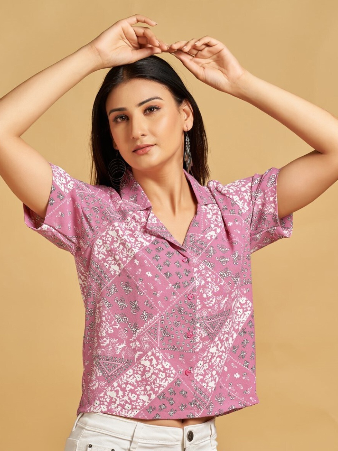 

HOUSE OF MIRA Standard Tailored Fit Floral Printed Casual Shirt, Pink