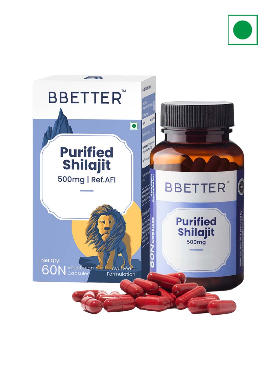 

BBETTER Purified Shilajit Capsules 500mg - 60N Vegetarian Capsules, Blue