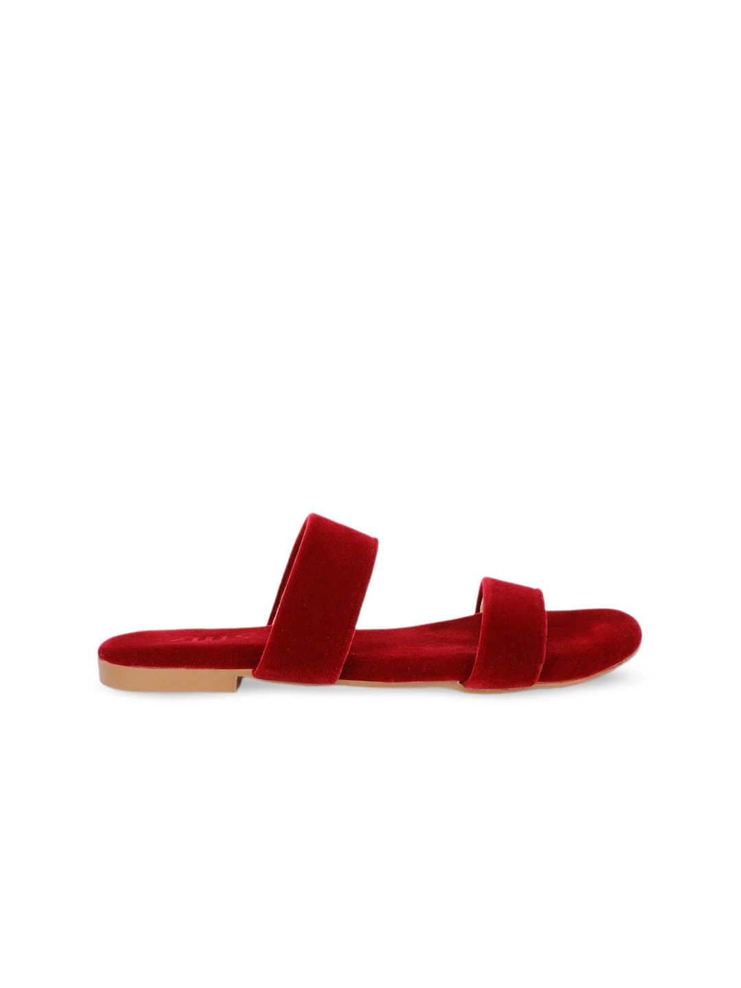 

stylzrepublic Double Strap Velvet Open Toe Flats, Burgundy