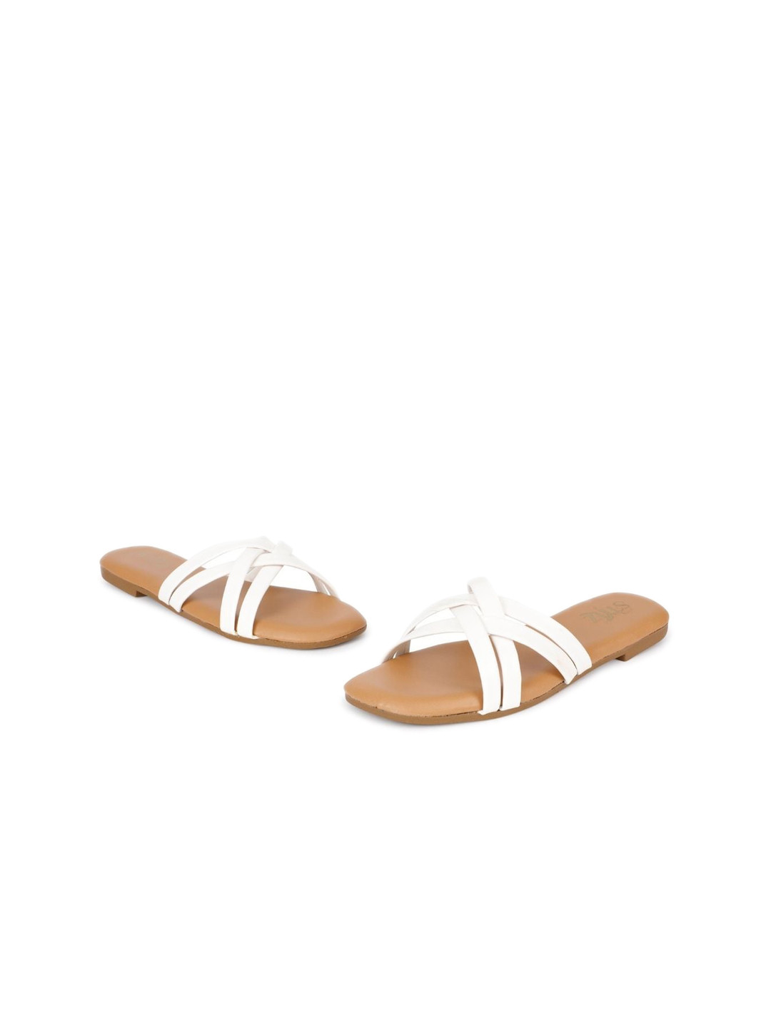 

stylzrepublic Criss-Cross Strap Open Toe Flats, White
