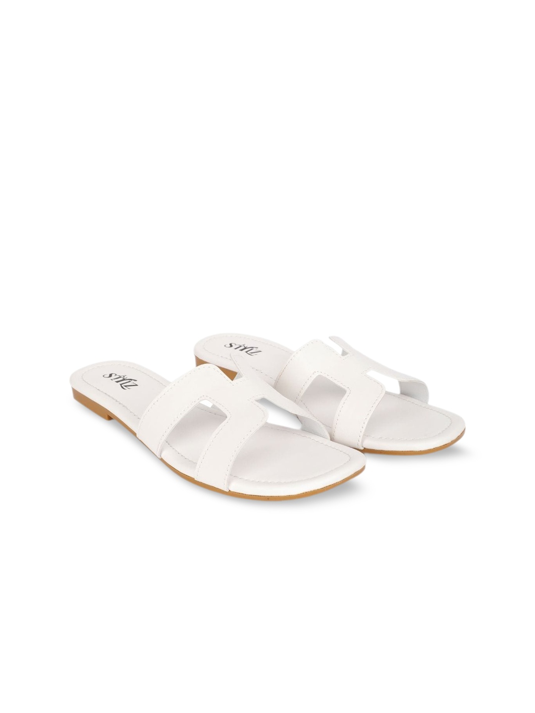 

stylzrepublic Cut-Out Detail Open Toe Flats, White