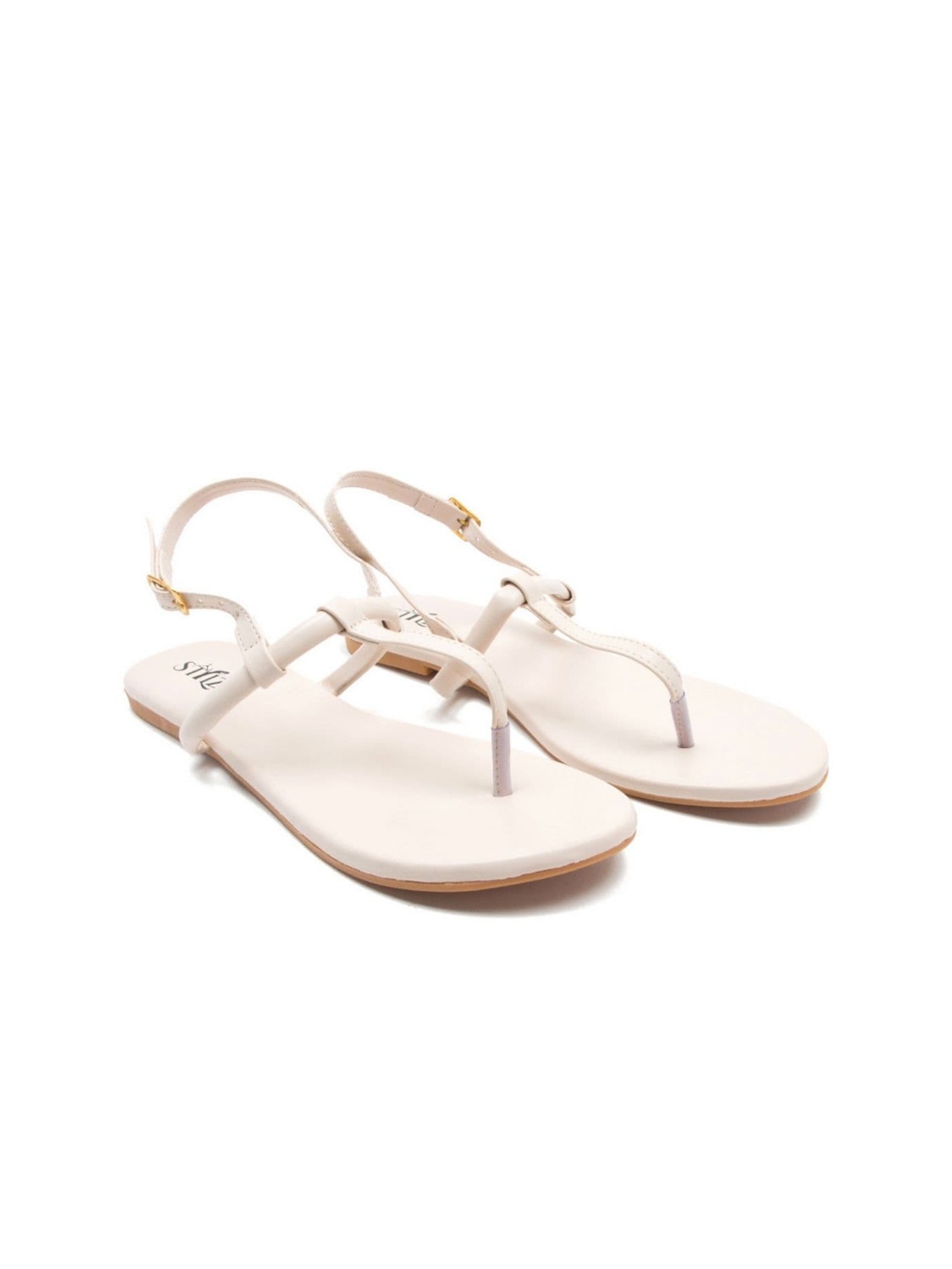 

stylzrepublic Open Toe Flats With Buckles, Cream