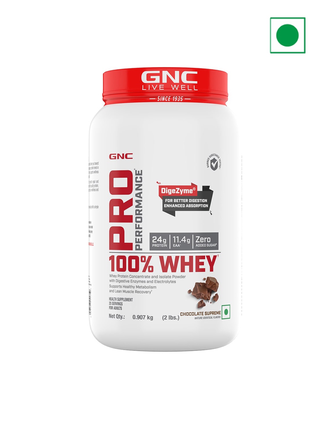 

GNC Pro Performance Chocolate Supreme 100% Whey Protein Powder For Metabolism - 0.907 kg, White