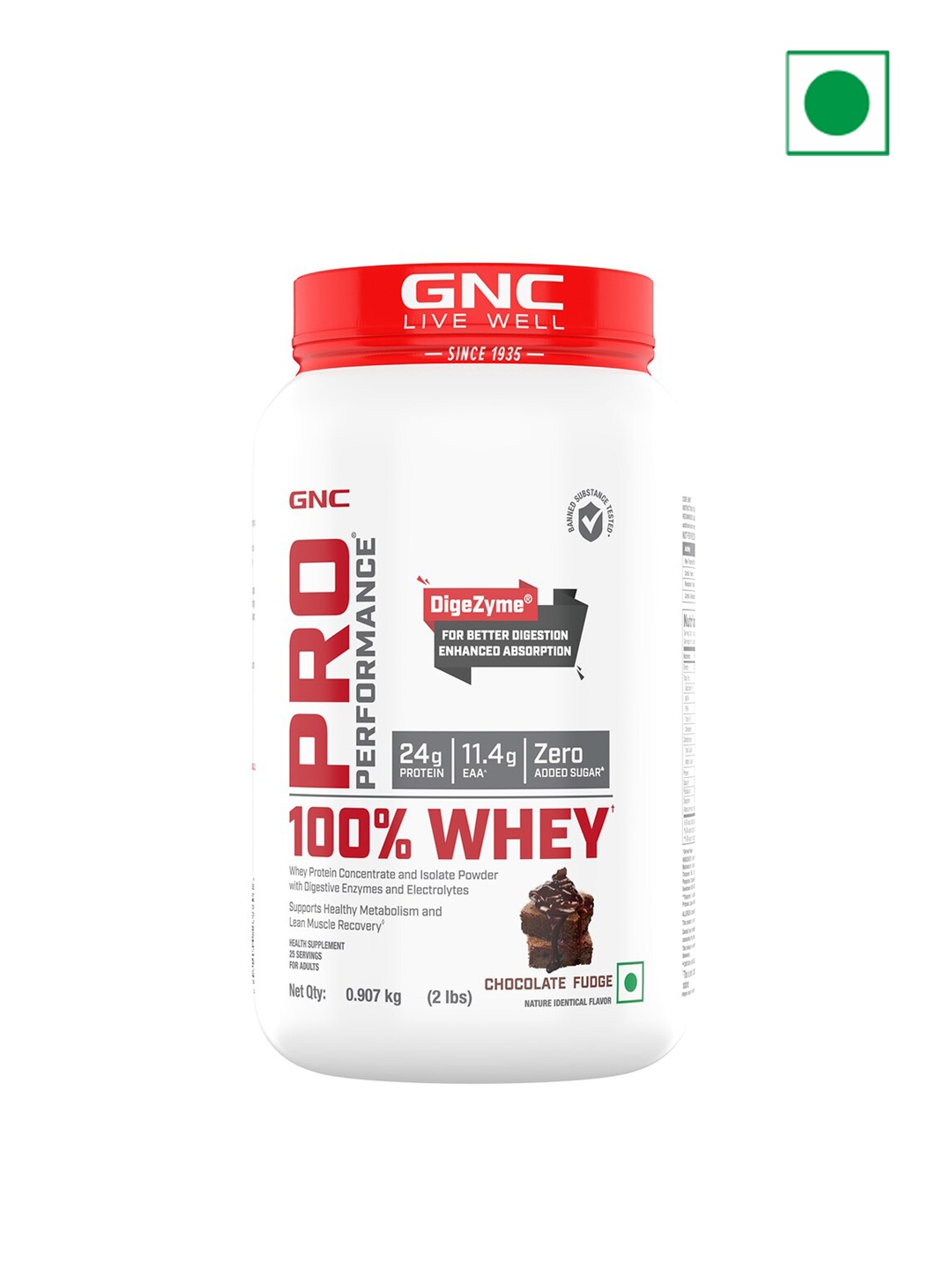 

GNC Pro Performance Chocolate Fudge 100% Whey Protein Powder For Metabolism - 0.907 kg, White