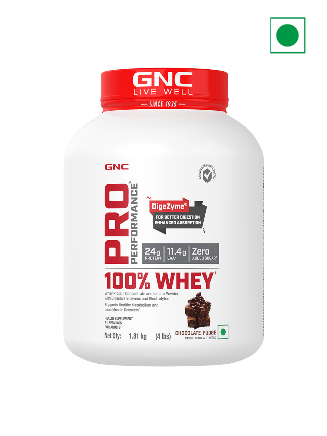 

GNC Pro Performance Chocolate Fudge Flavoured Whey Powder - 1.81 Kg, Red
