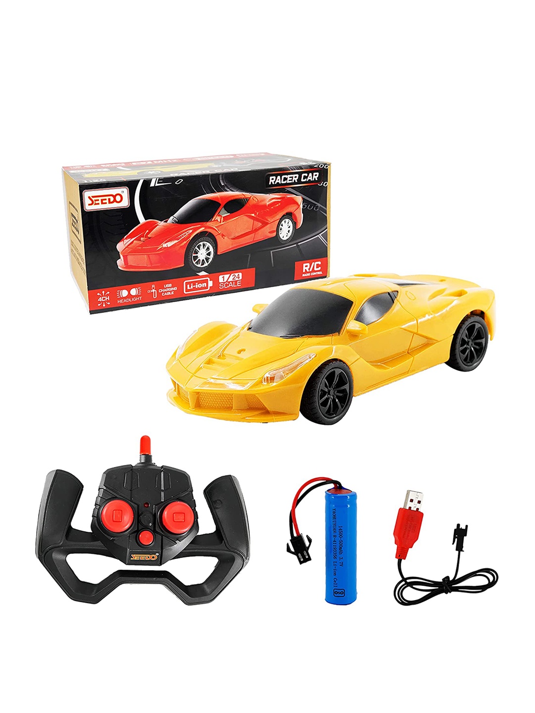 

Seedo Kids Rechargeable Metallic Remote Control Racer Car With LED Headlights, Yellow