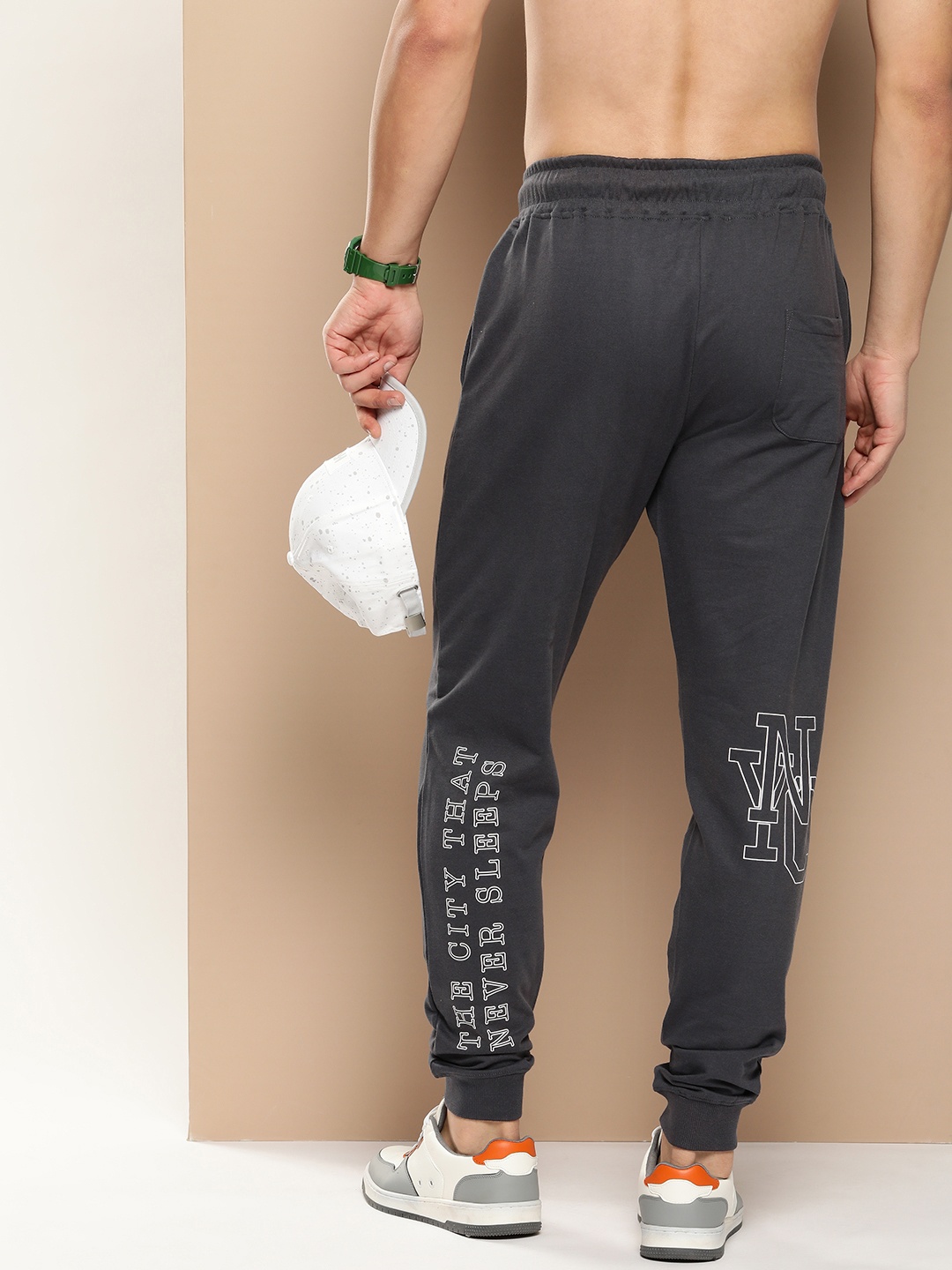 

HERE&NOW Typography Printed Pure Cotton Joggers, Grey