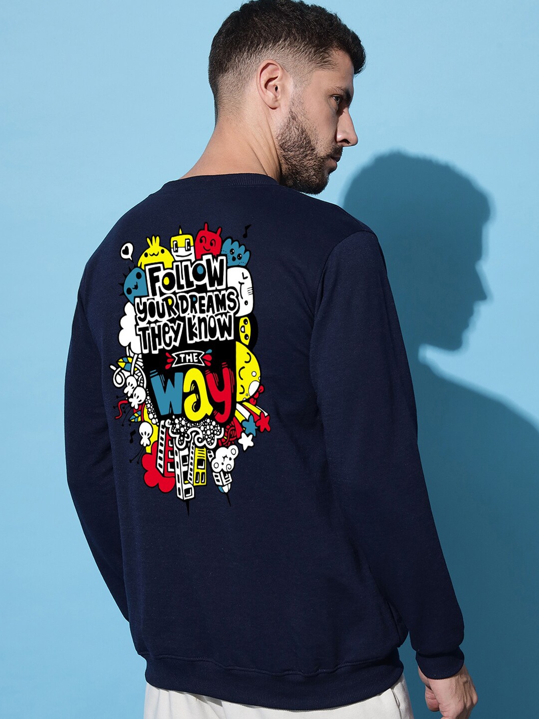 

Imsa Moda Typography Printed Fleece Pullover Sweatshirt, Navy blue