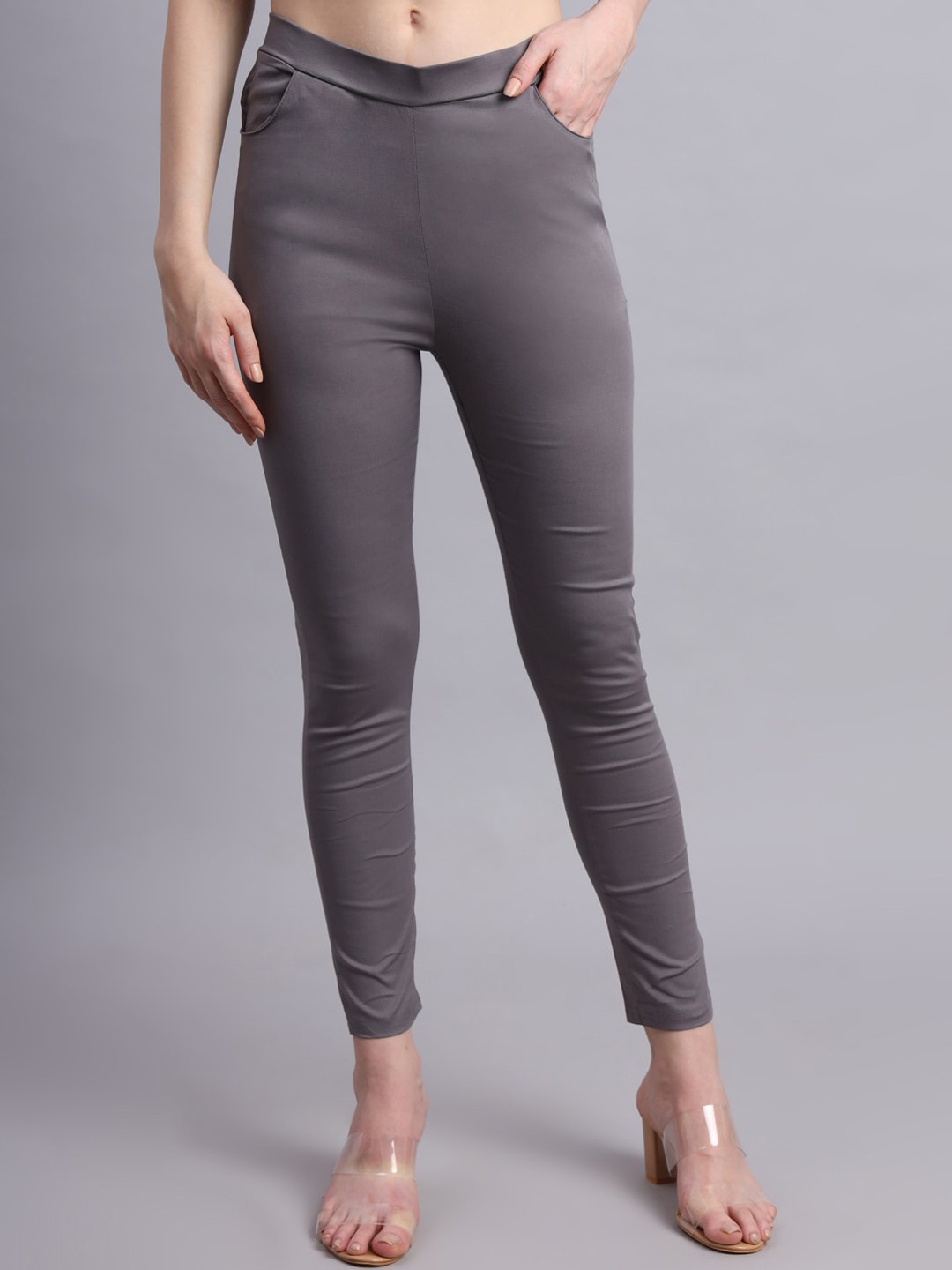 

Vastraa Fusion Women Smart Plain Skinny Fit Cigarette Trousers, Grey