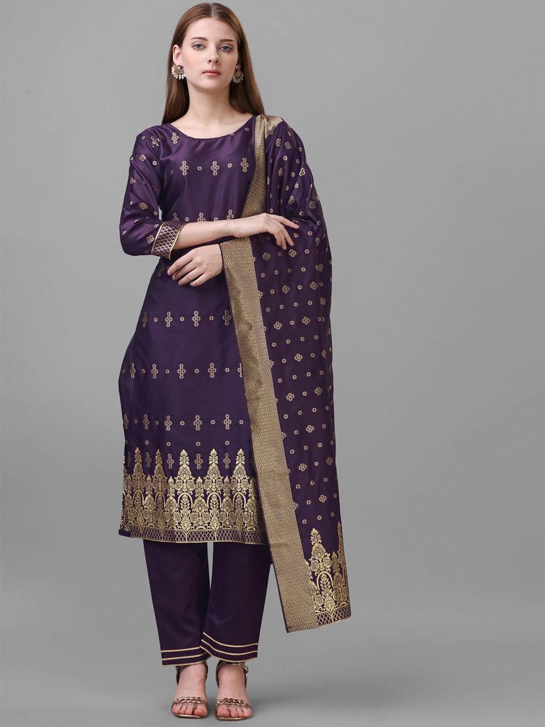 

Sun Fashion And Lifestyle Woven Design Kurta with Trousers & With Dupatta, Purple