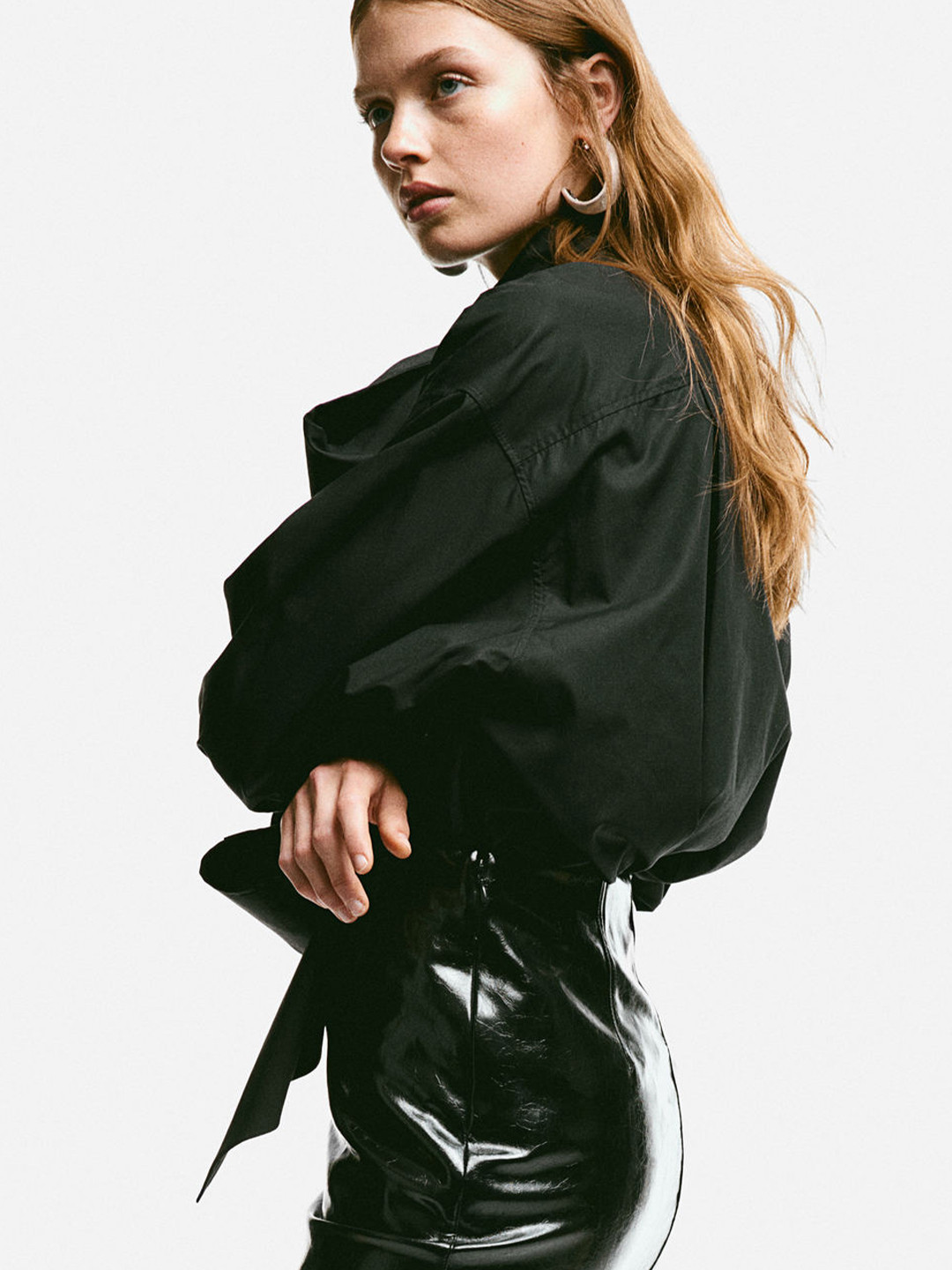 

H&M Oversized Tie Neck Shirt, Black