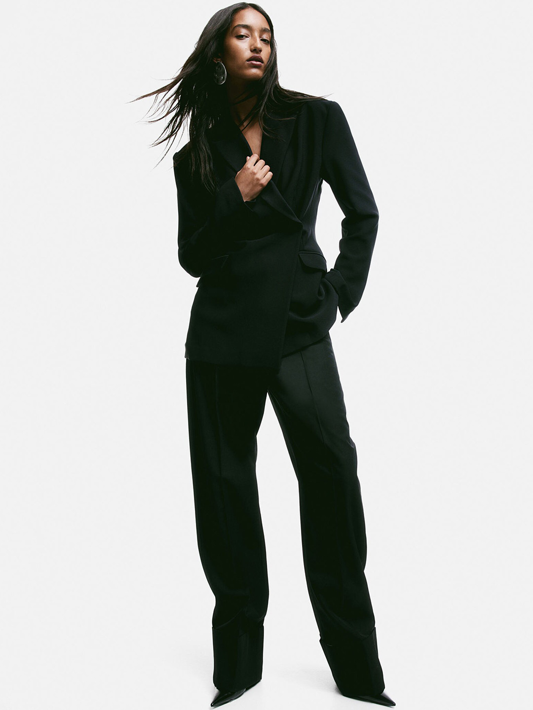 

H&M Women Crease-Leg Twill Trousers, Black