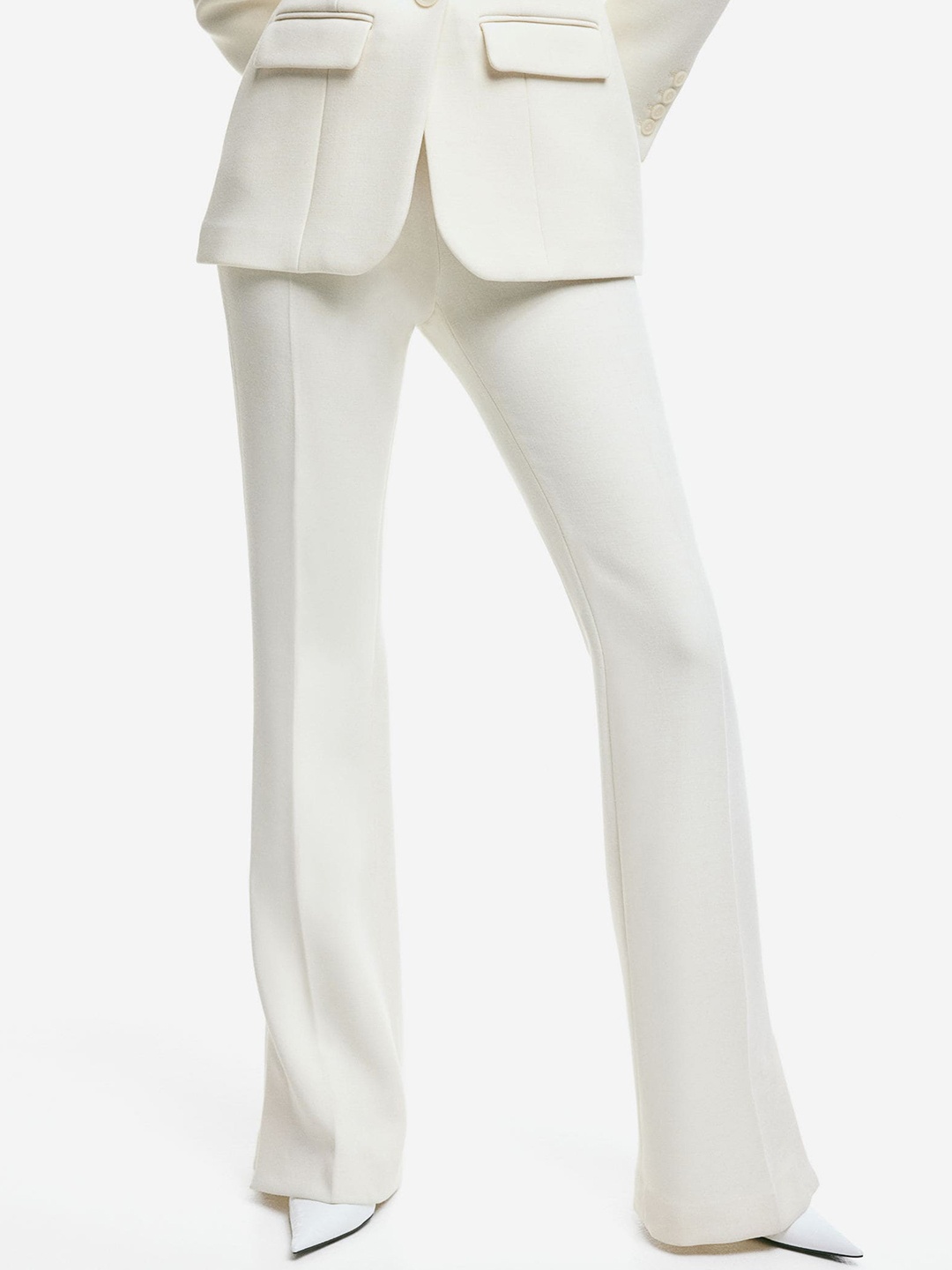 

H&M Women Flared Twill Trousers, White