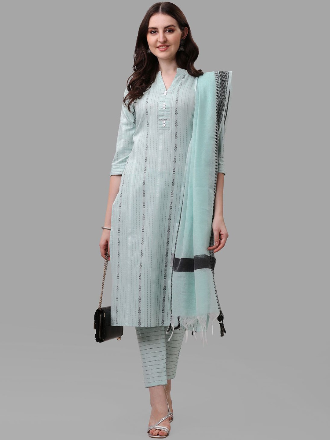 

Anouk Blue & Black Ethnic Motifs Woven Design Kurta with Trousers & Dupatta