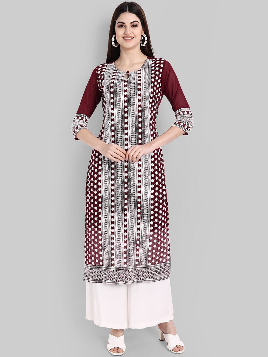 

BLACK SCISSOR Ethnic Motifs Embroidered Keyhole Neck Kurta, Maroon