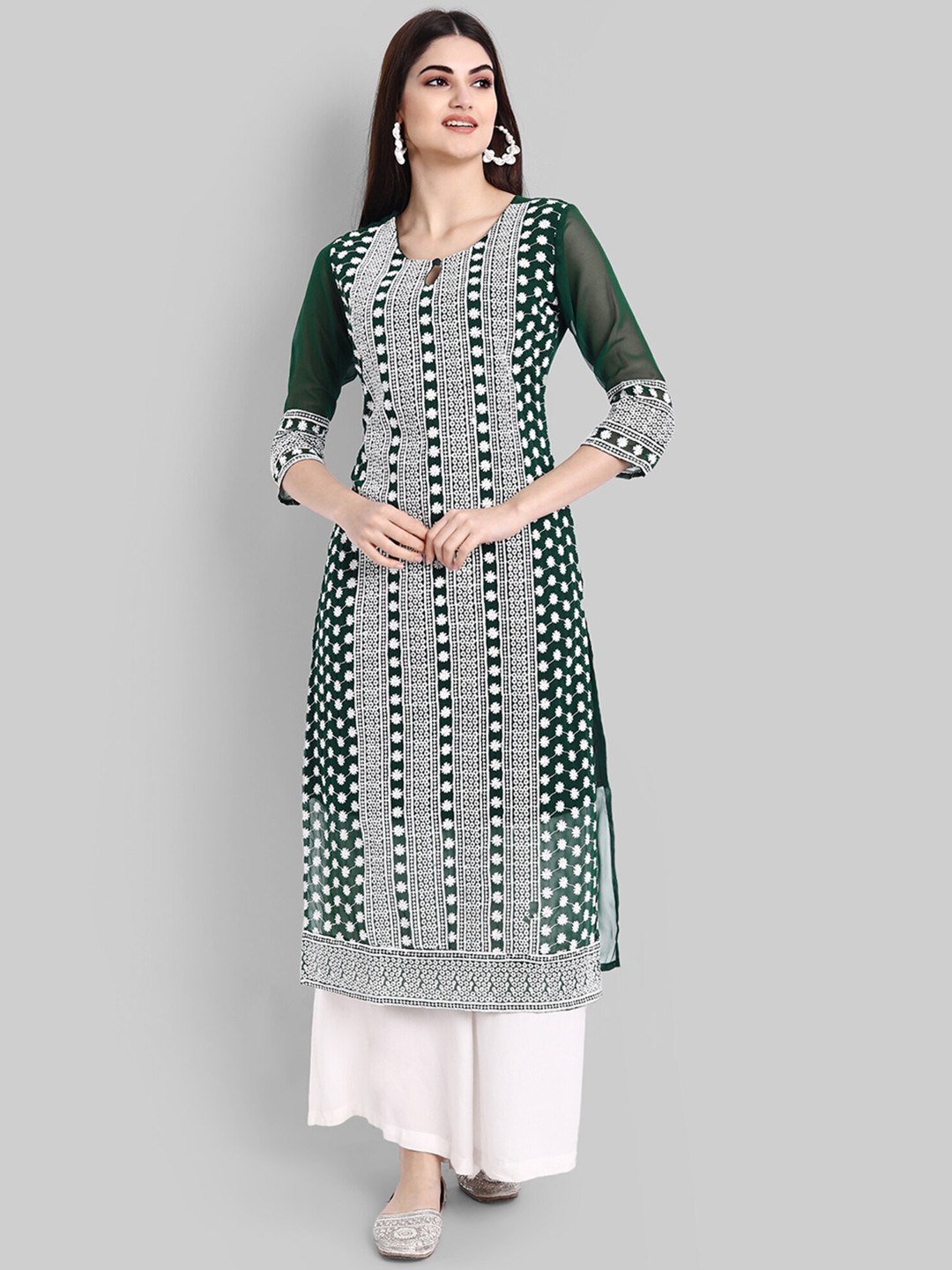 

BLACK SCISSOR Ethnic Motifs Embroidered Keyhole Neck Straight Kurta, Green