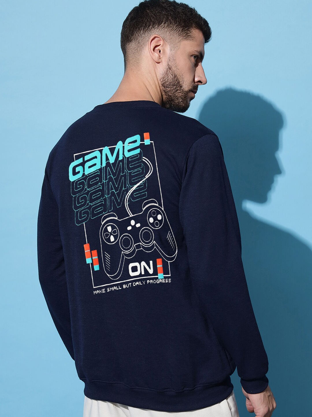 

Imsa Moda Typography Printed Fleece Pullover Sweatshirt, Navy blue