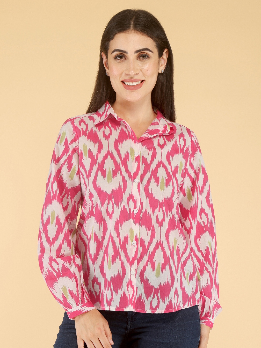 

HERE&NOW Red Standard Regular Fit Ethnic Motifs Printed Spread Collar Casual Shirt